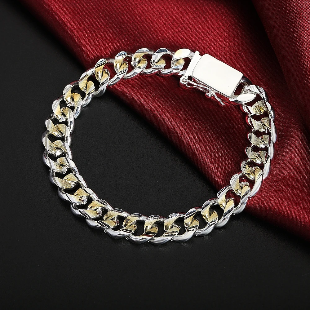 925 Sterling Silber Klassisches 10MM Ketten-Armband für Damen und Herren Hochzeit Party Geschenke Mode Eleganter Schmuck