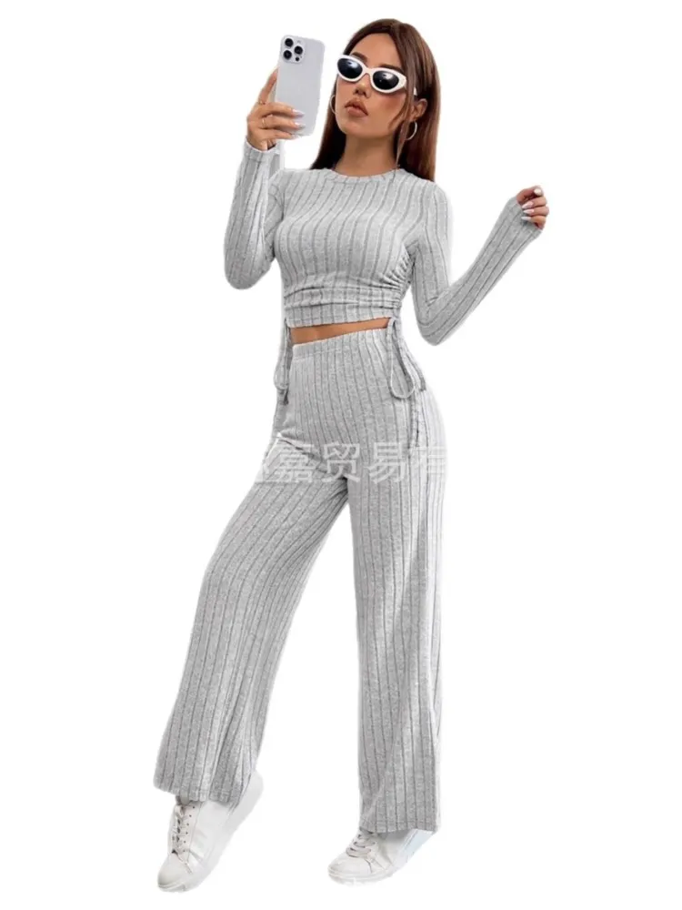 Otoño de punto de manga larga traje sudadera pantalones sueltos conjunto de dos piezas primavera otoño moda Casual mujer conjunto de 2 piezas