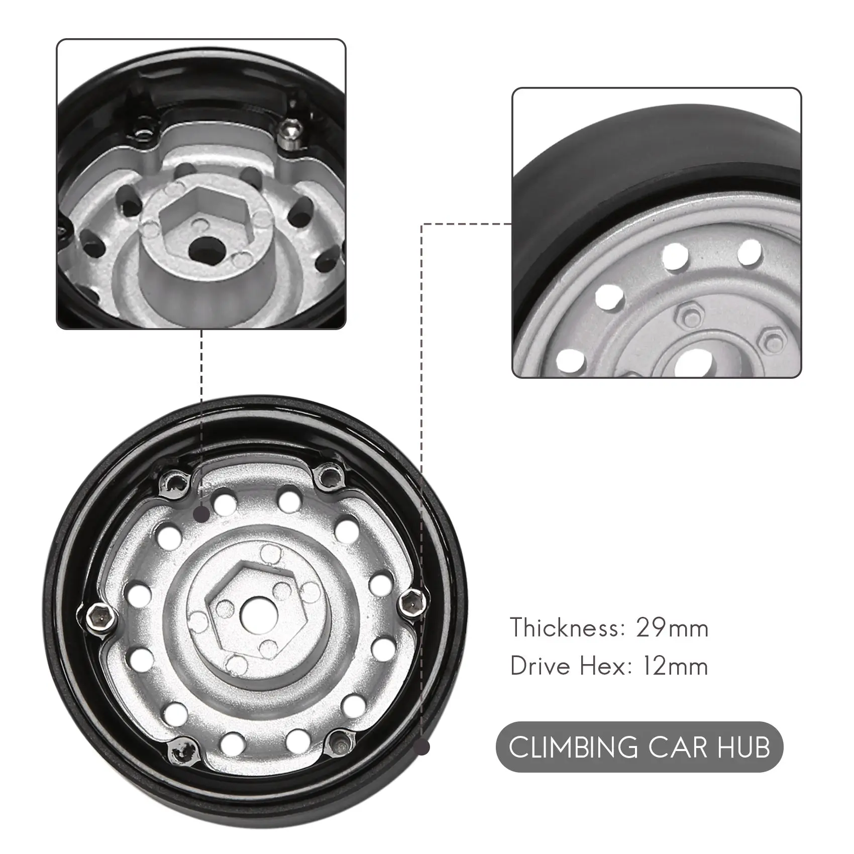 【CYBER MONDAY】4Pcs Metal 1.9Inch Beadlock Wheel Rim Hub for 1/10 Rc Crawler Car Scx10 90046 Trx4 D90 D110 ,Silver 12 small holes