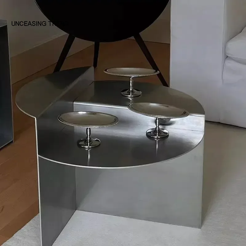 Stainless Steel Coffee Table Wabi-sabi Style Round Metal Coffee Table Korean Netflix Designer Models Side Table