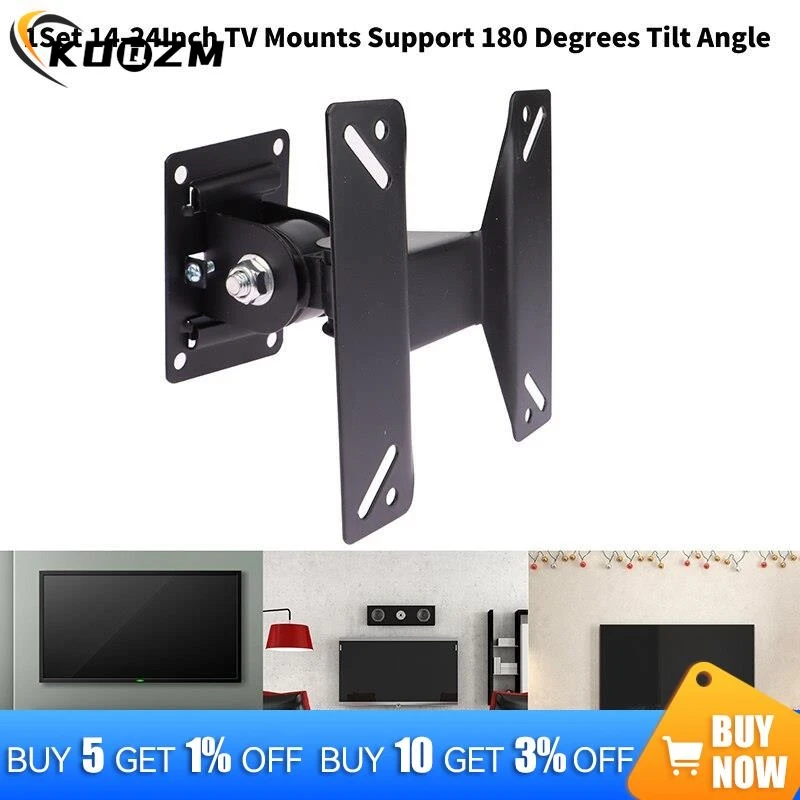 1Set 14-24Inch TV Mounts LCD LED Monitor Wall Mount Bracket Fixed Flat Panel TV Frame Support 180 Degrees Tilt Angle w/Screw