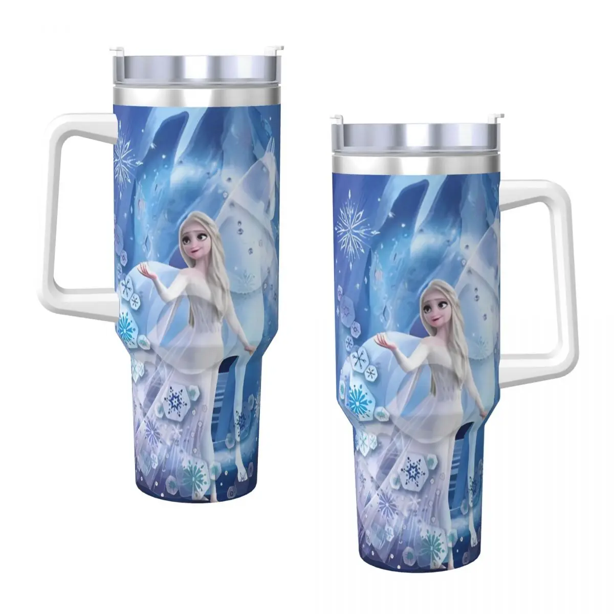 Frozen Elsa Princess Anna Stainless Steel Tumbler Camping Thermal Cups With Straws and Lid Large Car Mugs Cold Water Bottle