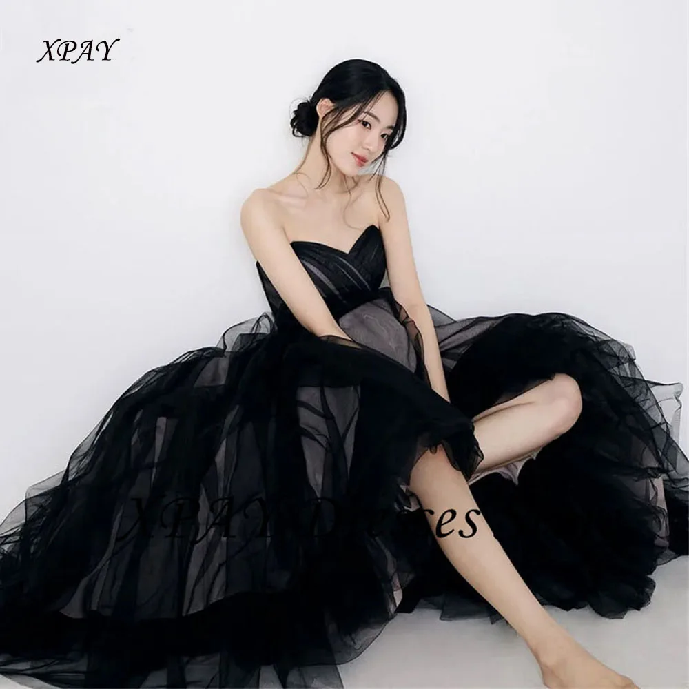 XPAY Fairy Black Tulle Wedding Dresses Korea Photo shoot Sweetheart Floor Length Bridal Gowns Corset Back Customized 2025