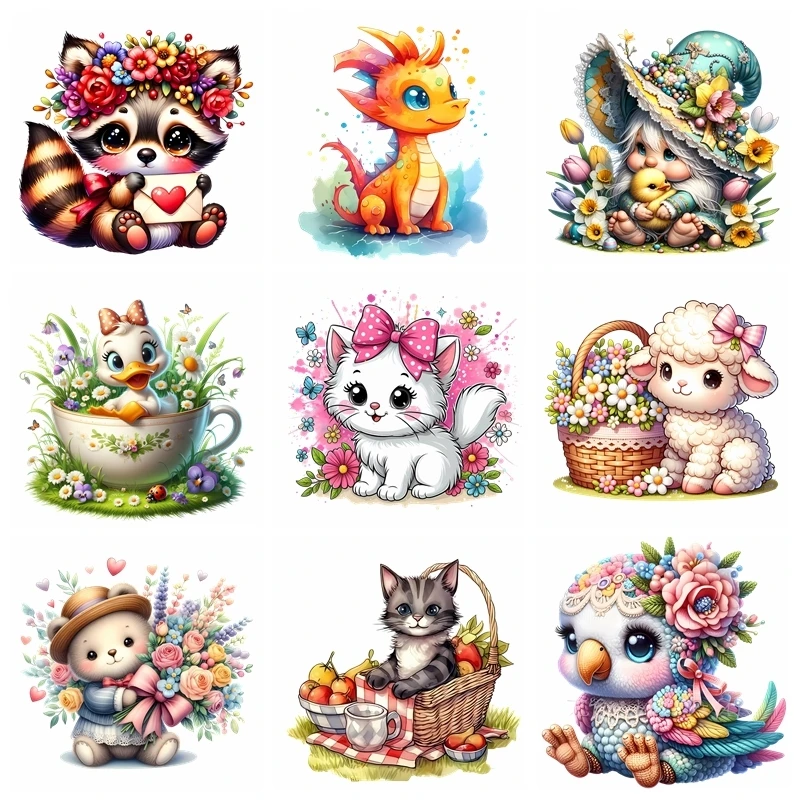 

18CM Cute Sheep, bear, and cat Heat Transfer patch for clothing DIY children's printing, used for clothing ironing applications