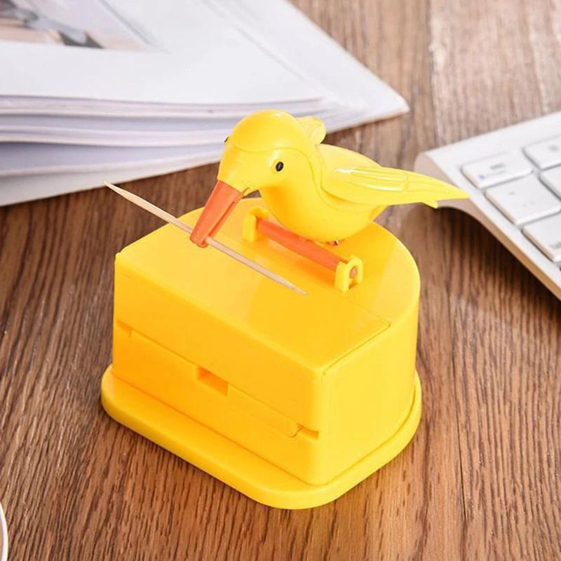 1PC Toothpick Storage Box Cute Bird Toothpick Dispenser Press Type Desk Organizers Home Decoration Living Room Storage Box