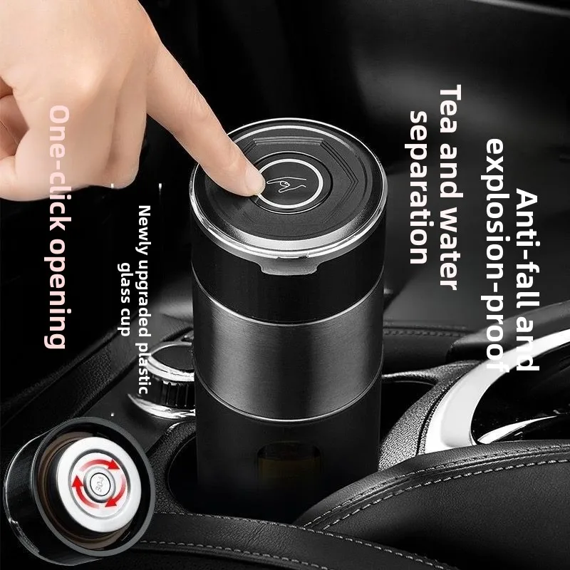 New anti-drop glass explosion-proof one-click open lid car water cup tea separation cup for men to make tea