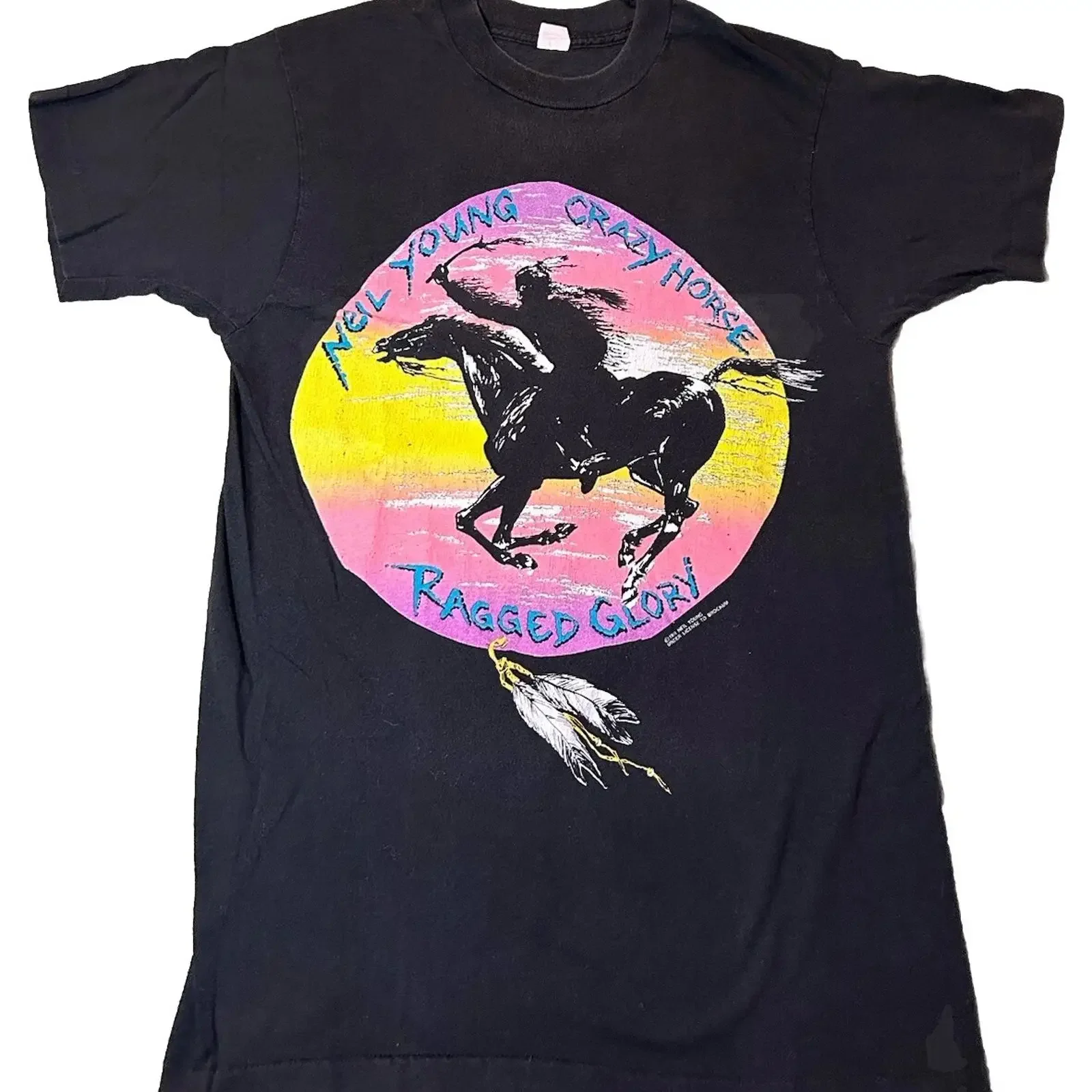 AUTHENTIC Vintage Neil Young Crazy Horse Ragged Glory Tour 1991 T Shirt MEDIUM vintage Washed streetwear Stylish