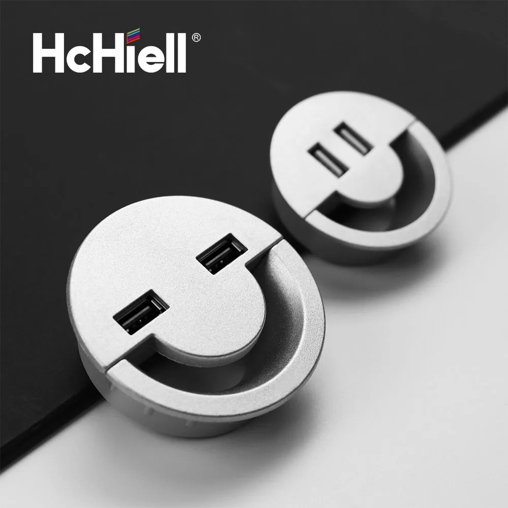 50MM Wire Hole Cover Round Home Office Table Outlet Port Line Box Computer Desk Cord Grommet With 2 Port USB Cable Organizer