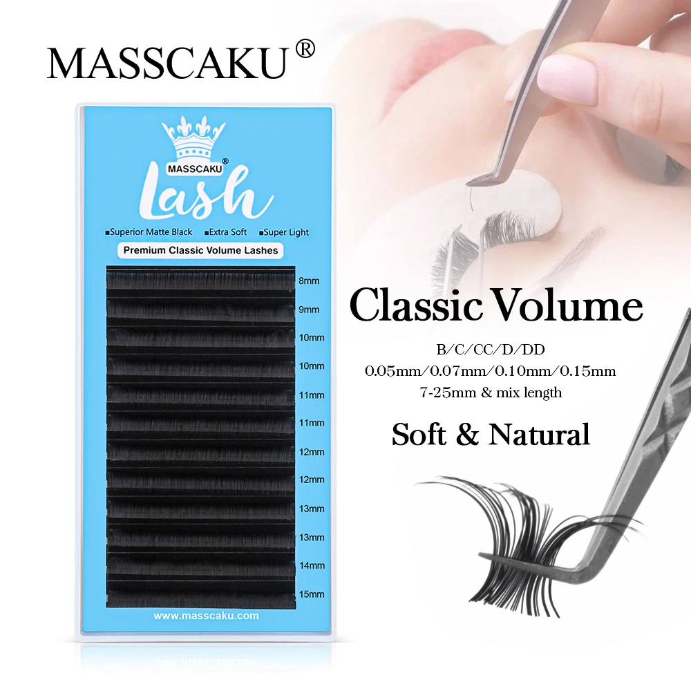 

MASSCAKU All Size Beauty Makeup Eyelashes 12 Rows Premium Korea Pbt Cilios Individual Classic Volume Lashes Extensions Supply