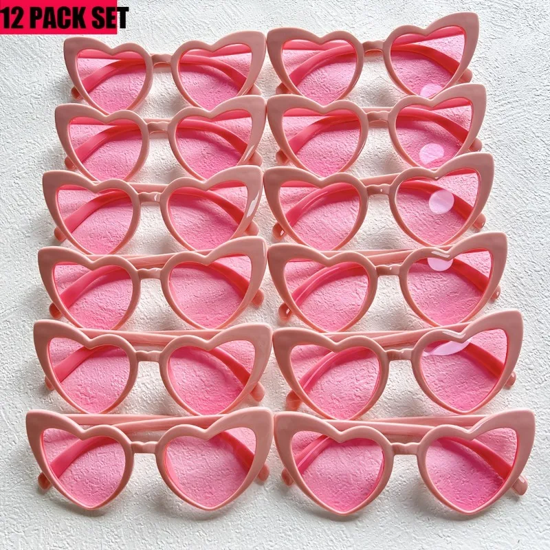 

12 Pieces of Oversized Pink Heart-shaped Fashionable Glasses Suitable for Parties Valentine's Day Weddings and Celebrations