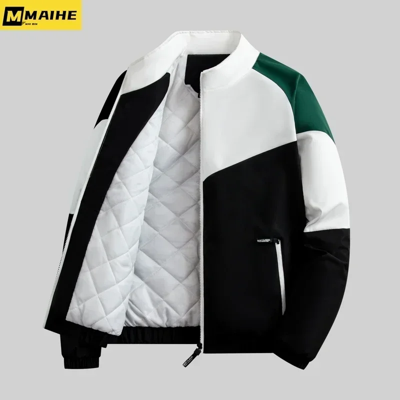 

2023 Men's Winter Jacket Fashion Stitching Stand Collar Windproof Warm Parker Coat Neutral College Style Baseball Uniform Coat