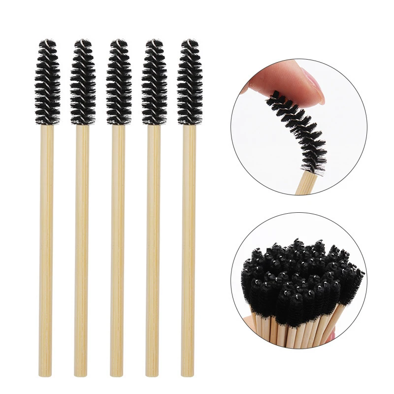 50Pcs Bamboo Handle Eyelash Brush Makeup Extension Mascara Wands Applicators Eye Lash Curling Comb Makeup Tool