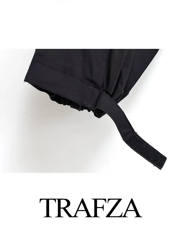 TRAFZA 2024 ฤดูใบไม้ร่วงHoodedเสื้อแจ็คเก็ตผู้หญิงแฟชั่นหลวมZipper Fly Croppedแจ็คเก็ตผู้หญิงด้านบนกับกระเป๋าหญิงเสื้อ