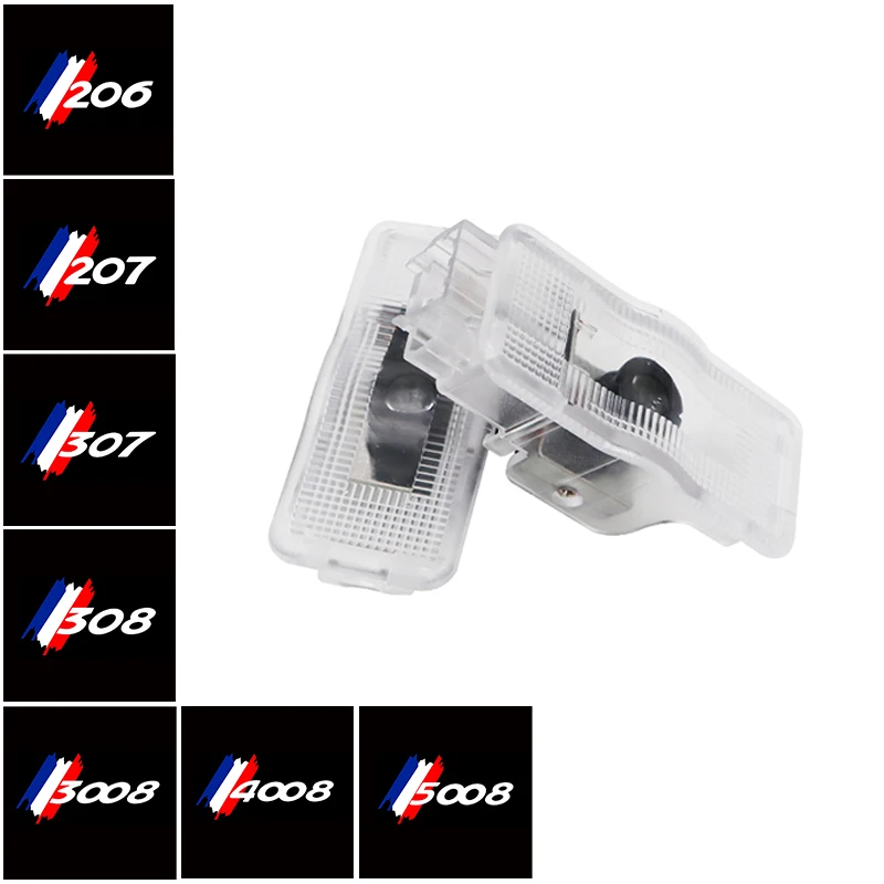 2pcs Car LED Door Welcome Light for Peugeot 206 207 307 308 3008 4008 5008 RCZ Laser Projector Ghost Shadow Light Auto Accessory