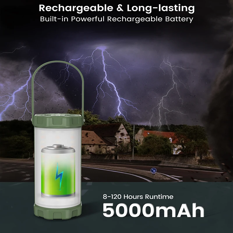 Lanternes de camping LED étanches IP68, rechargeables, 5000mAh, survie sous LM, randonnée, lumières de survie