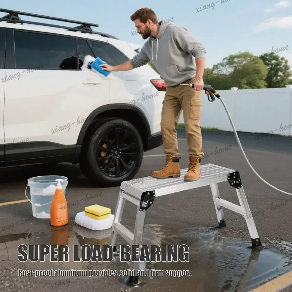 LJY Folding Work Platform Aluminum Drywall Stool Ladder 330 Lbs Duty Work Bench W/Non-Slip Feet Ideal Washing Vehicles Cleaning