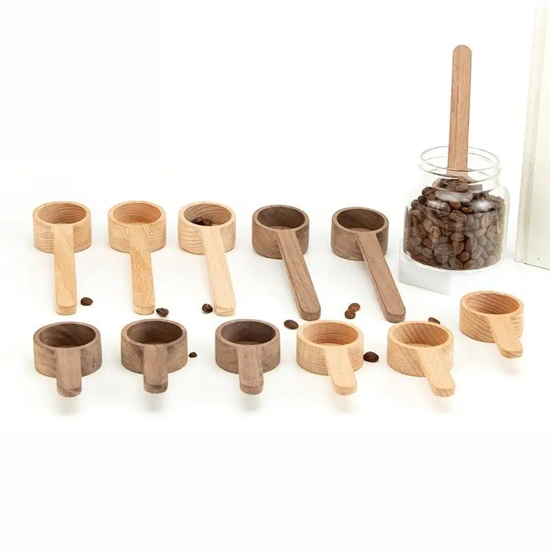 Wooden Coffee Spoon Ergonomic Short Long Handle Coffee Measuring Spoon Multifunctional Scoop Kitchen Gadgets