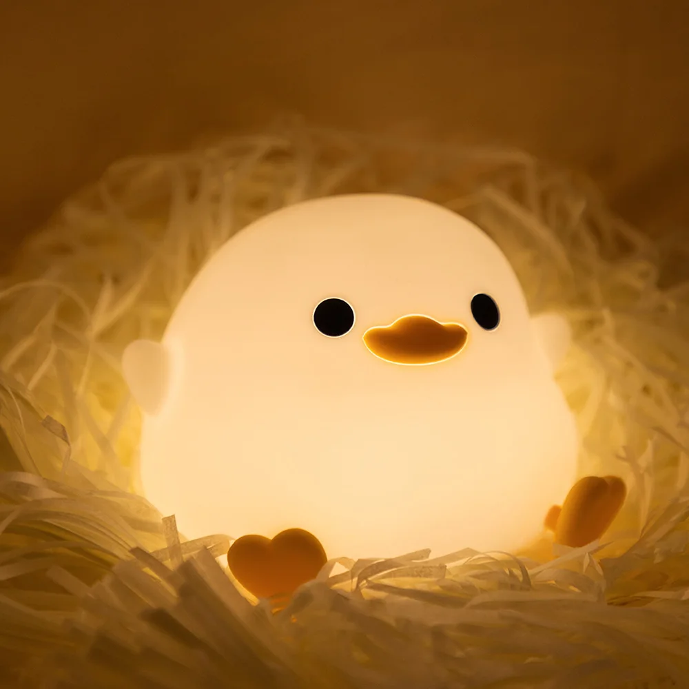 Pato de dibujos animados con Sensor táctil, luz nocturna recargable, lámpara LED de mesita de noche, luz de ambiente regulable para sala de estar y dormitorio