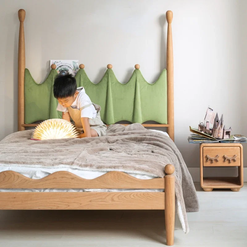 

Academy bed, cherry solid wood children's bed, velvet fabric soft bag bed, youth bedroom 1200mm * 2000mm