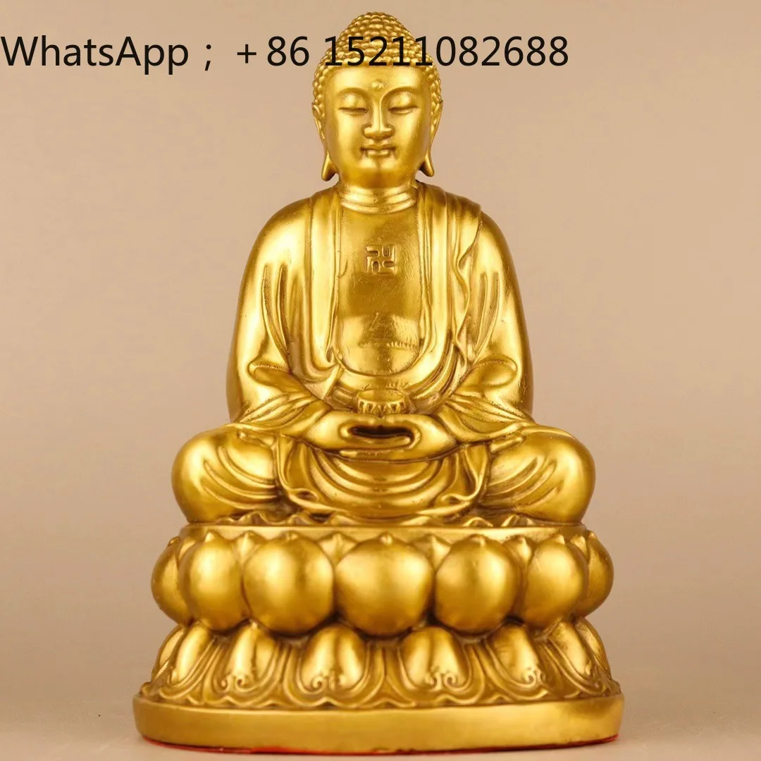 LLY Brass Saha Three Holy Buddhas Statue Study Buddhist Hall Ornament Dedicated to Avalokitesvara Bodhisattva Tathagata