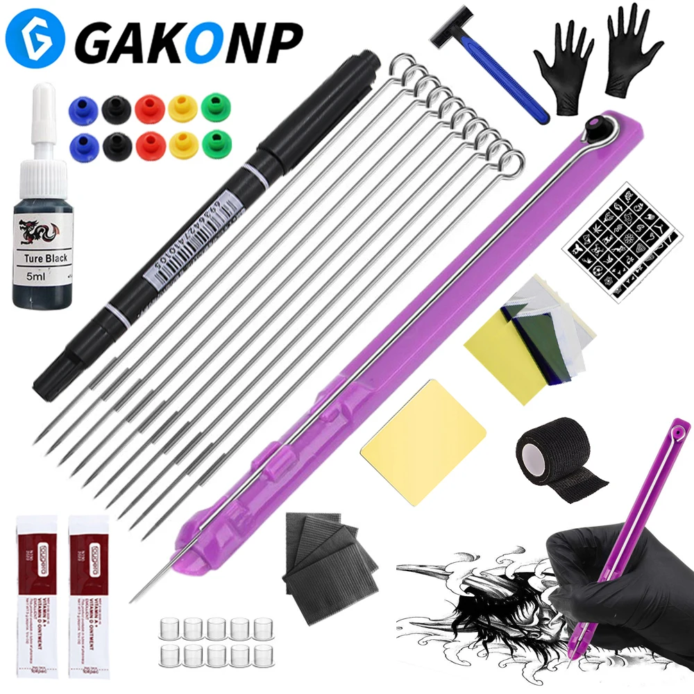 

3D Hand Poke and Stick Tattoo Kit Tattoo Needles Holder Ink Set for Professional DIY Body Artist tattoo Kit Supply