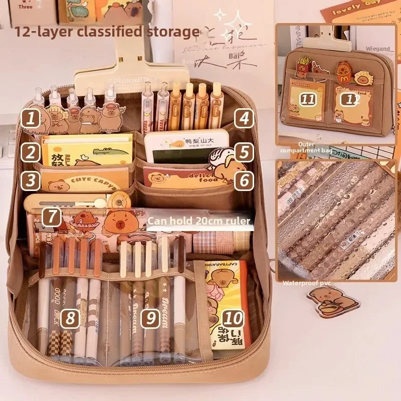 

Pencil Case Multi-Compartment Organizer Extra Large Capacity- Durable Polyester for School Supplies Portable Design Students