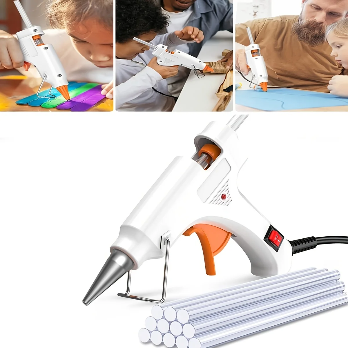 Mini Hot Glue Gun Kids Crafts / 30Pcs Glue Sticks and Stand Hot Melt w/No Drips, Protection Switch Low Temp for Arts Glue Gun