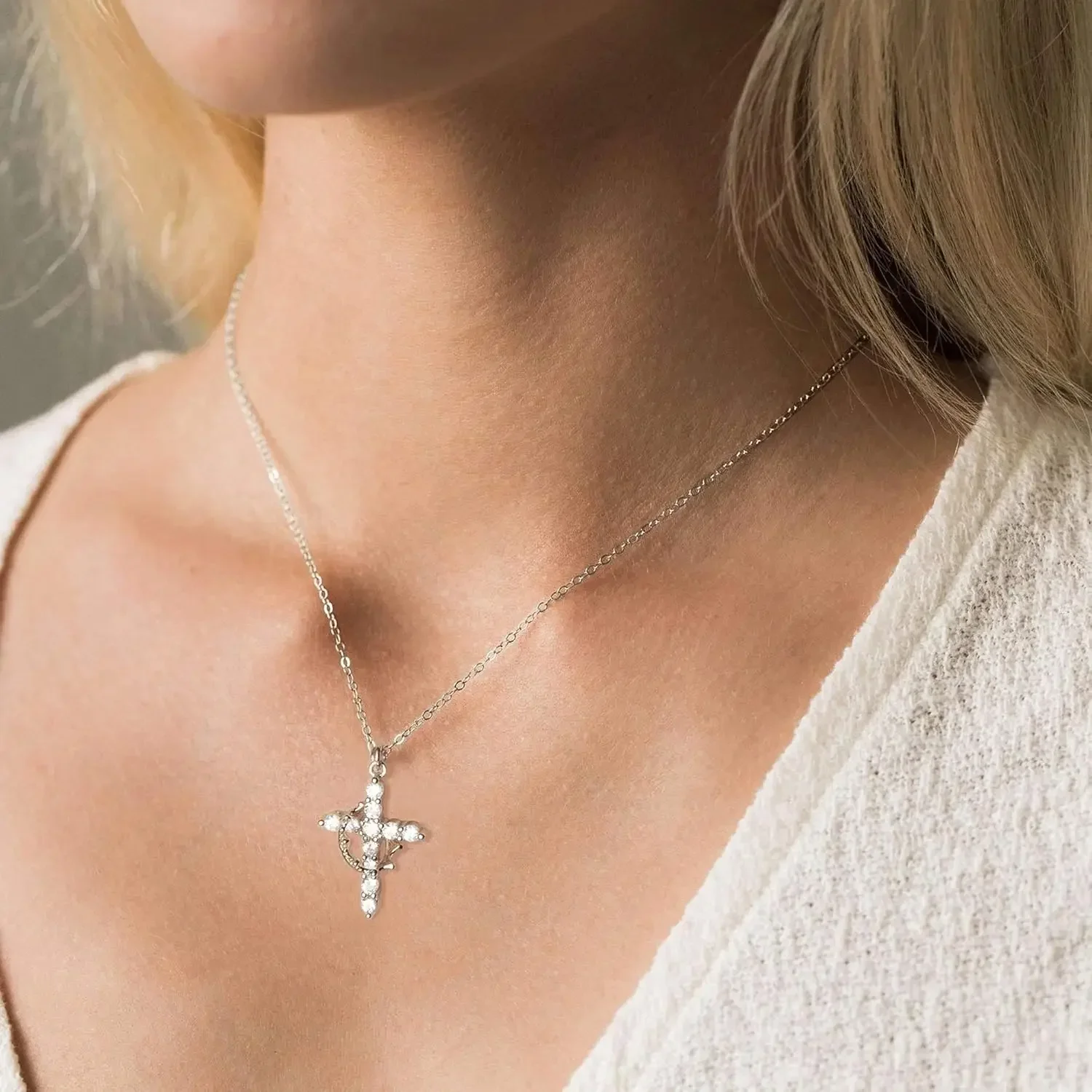 Simple Gold Diamond Cross Necklace for Women Dainty 14k Gold Cubic Zirconia Cross Pendant Necklace Cute Tiny Gold Jewelry Gift image 6