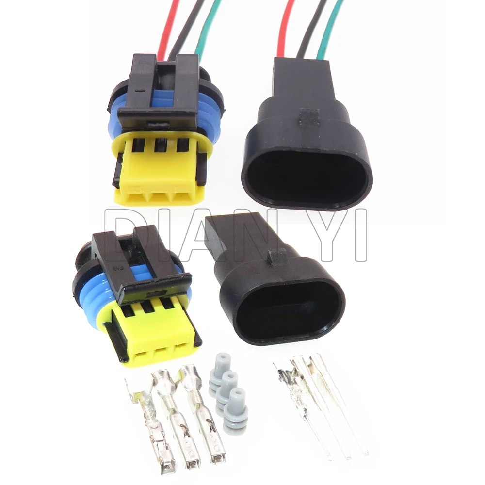 

1 Set 3 Way Car Plastic Housing Wire Connector 15336029 AC Assembly Automobile Cable Harness Socket With Cables