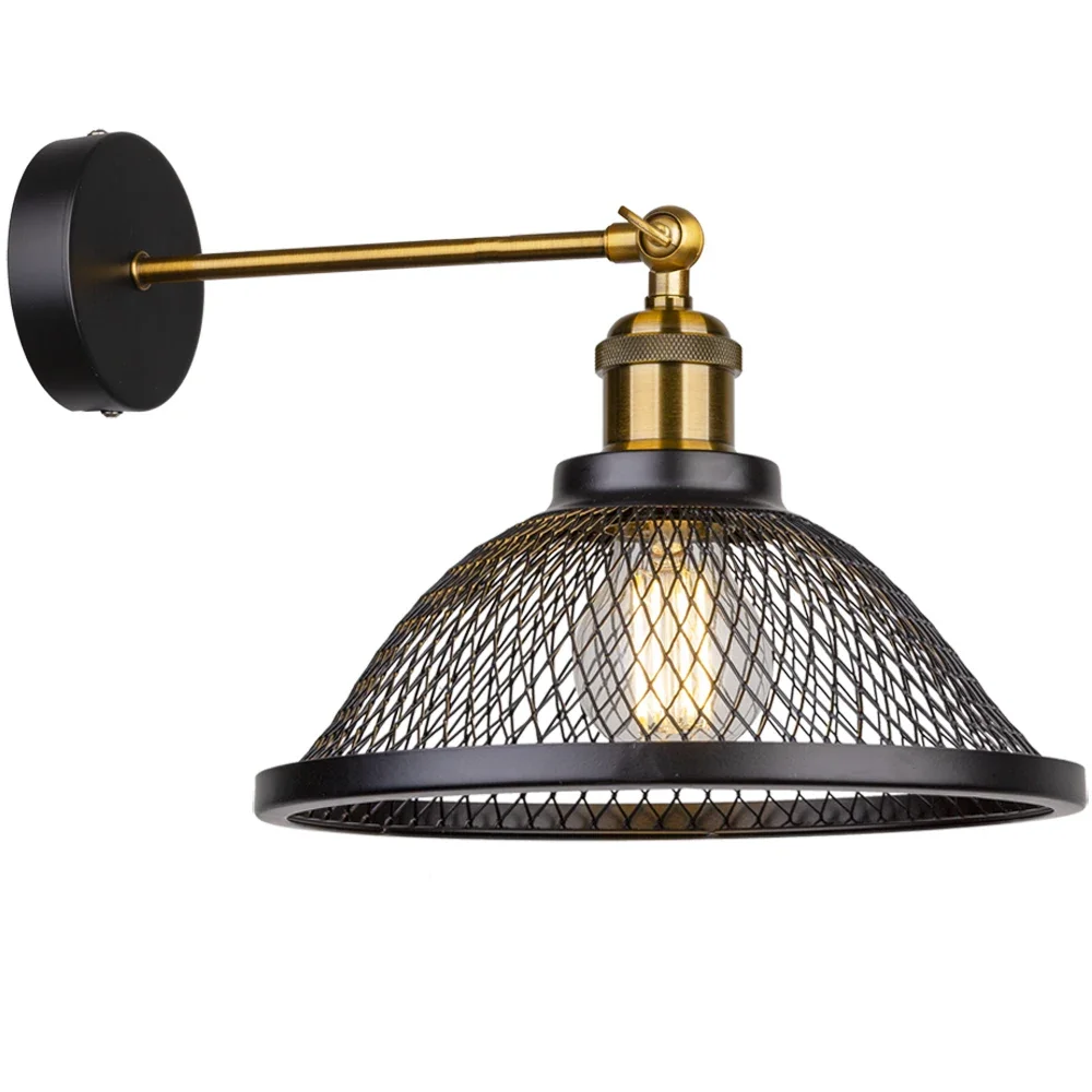 

Vintage Iron Net Wall Lamp Modern Black Metal Cage Wall Lights Bedroom Bedside Lamp Hallway Wall