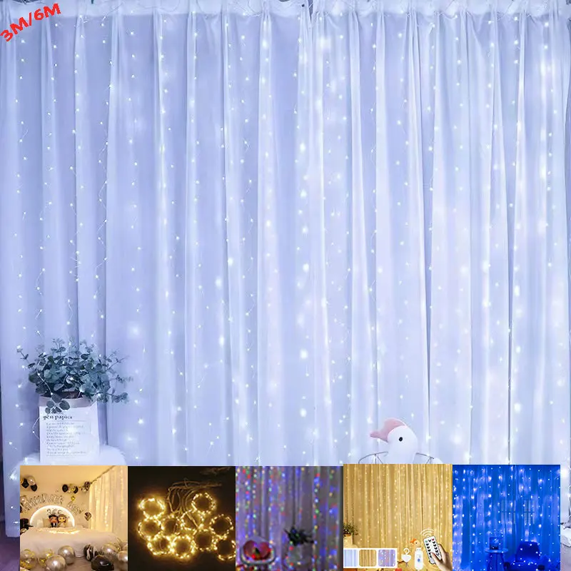 6/3MNew Year 2025 USB Curtain String Fairy Lights LED Christmas Garland Remote For Party Garden Home Wedding Decoration