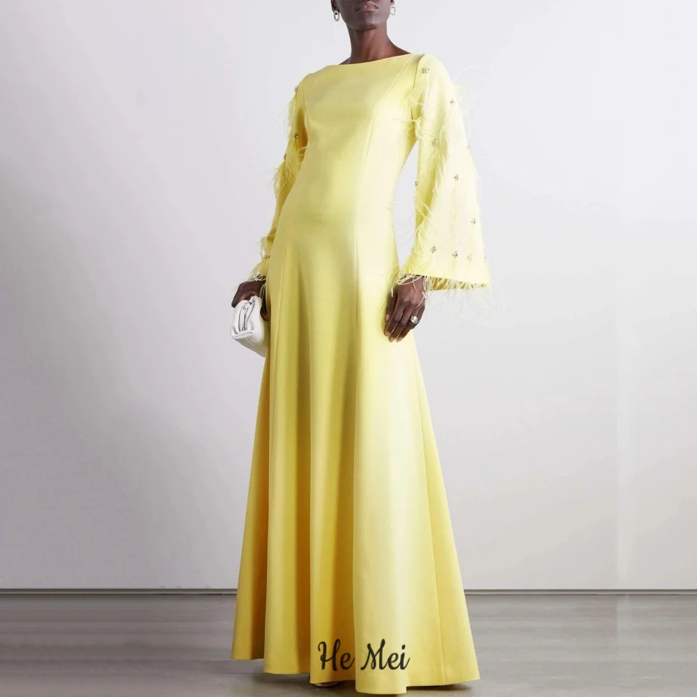 Suknia wieczorowa na zamówienie, elegancka, z piórami, długi rękaw, suknia na przyjęcie, kryształki, suknie balowe, długość do podłogi, Vestido De Novia