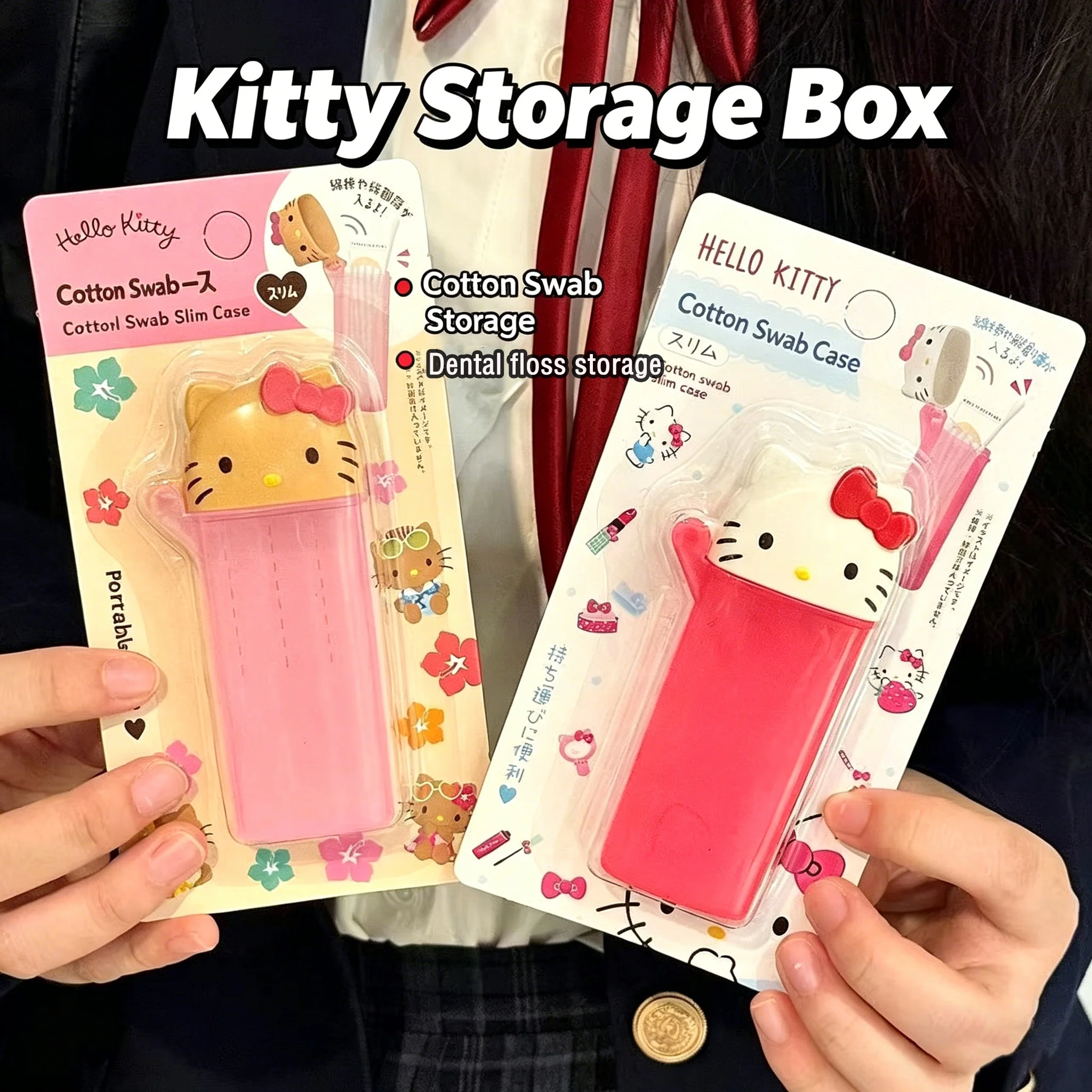 Cute Hello Kitty Melody Cotton Swab Storage Case Portable Travel Holder For Cotton Buds And Dental Floss Small Daily Storage box