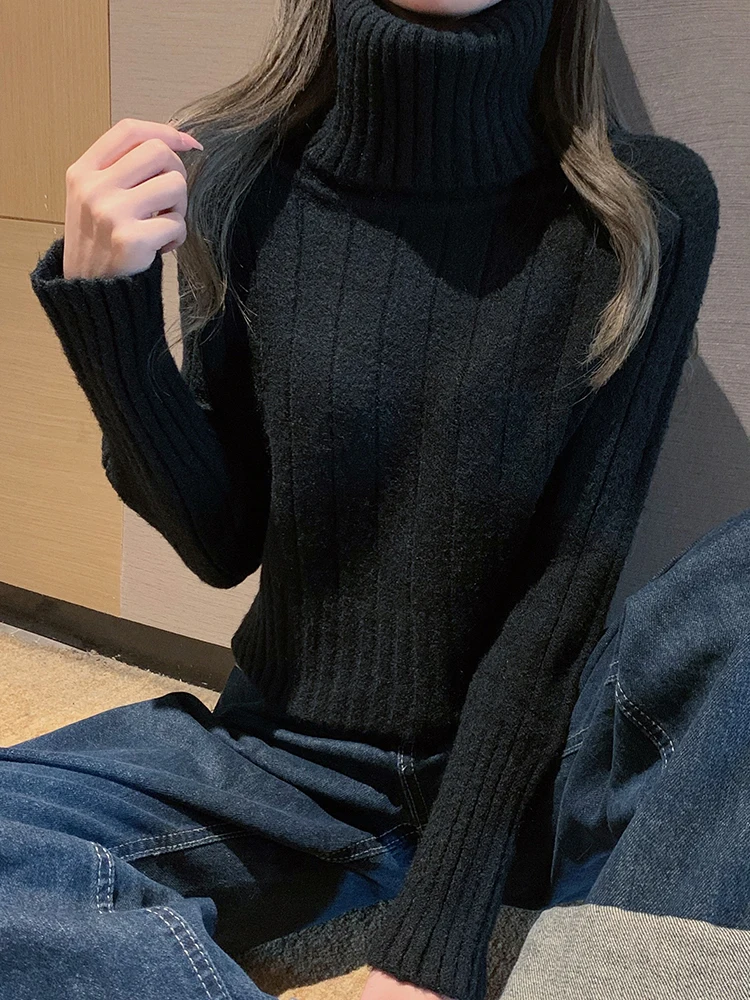 Autumn Winter Turtleneck Sweater Women Pullovers Casual Loose Solid Thicken Warm Sueter Woman Ribbed Sweaters Knitwear Tops