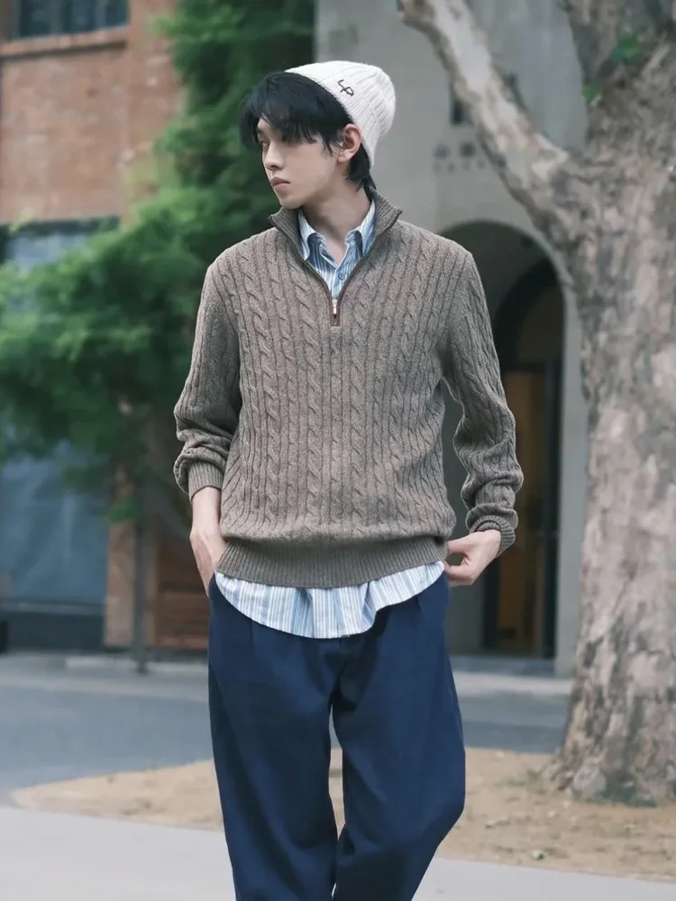 

Pure Color Camere Knitted Sweater Casual Busin Men's Jaet Autumn Winter New Sle Breathable Long Sve Regular Fit