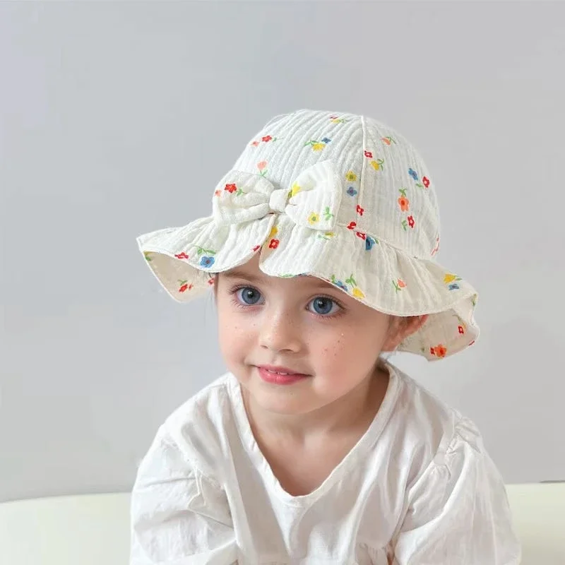 Sombrero de sol con lazo estampado para niños y niñas, sombrero de pescador de ala ancha, adecuado para jugar al aire libre