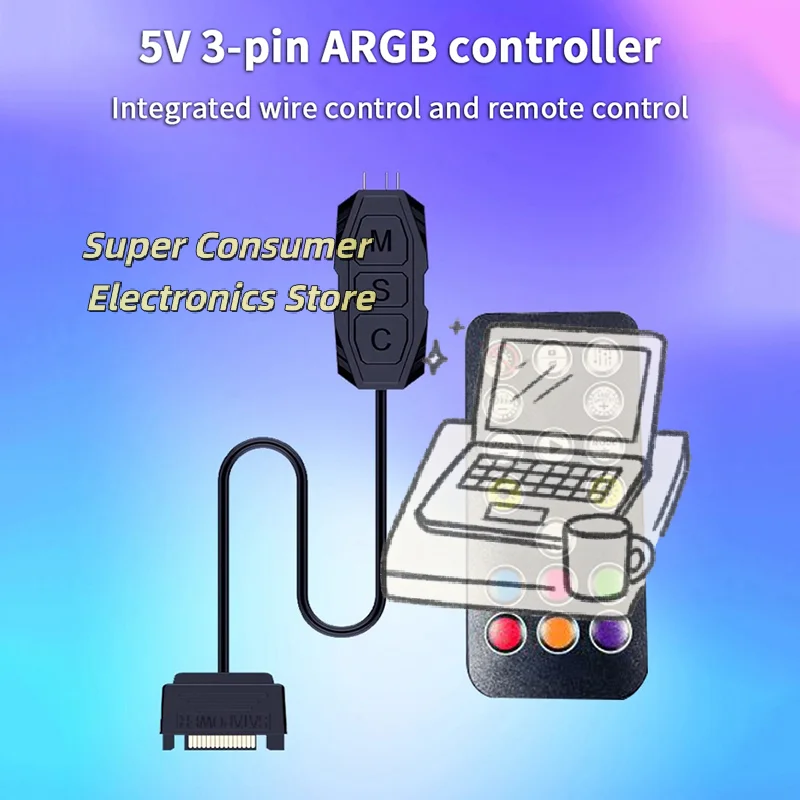5V 3PIN ARGB Sync Controller with SATA Power - Multi-Device LED Hub for PC Fans, CPU Coolers & Strips
