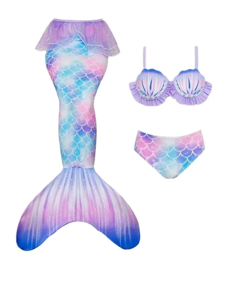 

Mermaid tail Cosplay Hot summer Girl Swimsuit Costume Halloween for kid mermaid swimsuit shell top