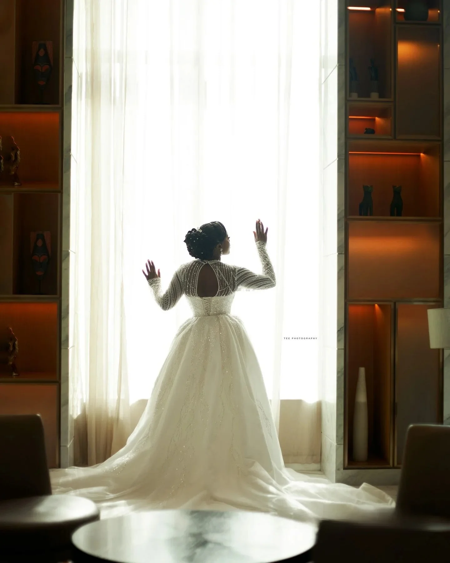 Suknia ślubna syrena afrykańska plus size na zamówienie, odpinany tren, suknie ślubne dla panny młodej, iluzja, wysoki dekolt, długie rękawy, koraliki