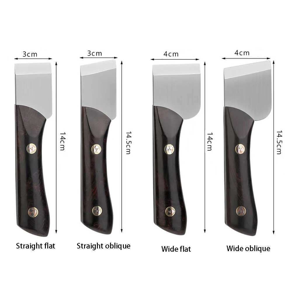 Leather Cutting Knift Flat Edge Bevel Skiving D2 High Speed Steel Leather Knife with Ebony Handle for DIY Leathercraft Cutting