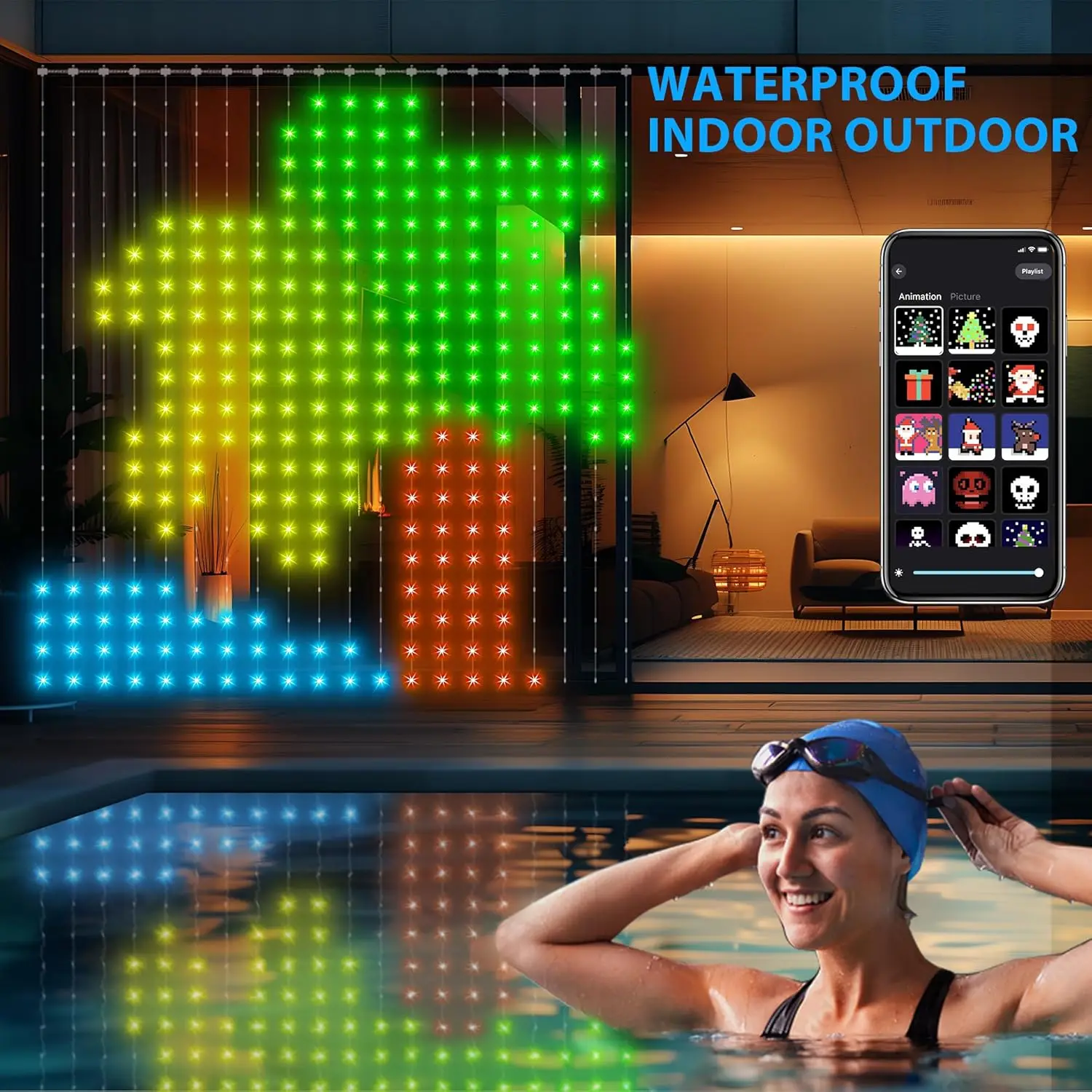 400LEDs Smart Curtain String Light Bluetooth APP Control Christmas Fairy Light DIY Picture Display Garland Party Wedding Decor