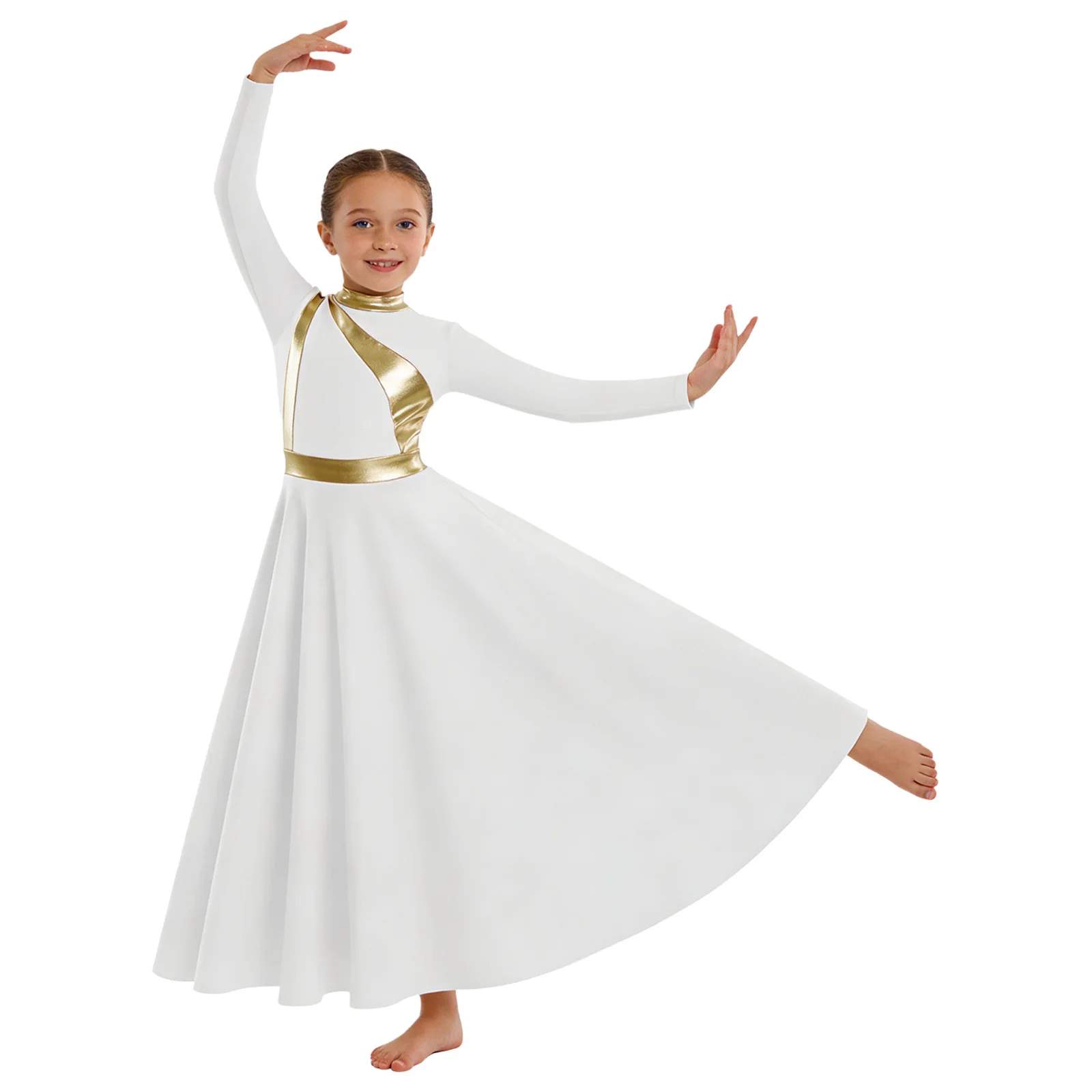 

Kids Girls Liturgical Worship Church Choir Dance Performance Costume Long Sleeve Praise Lyrical Modern Stage Dance Maxi Dress