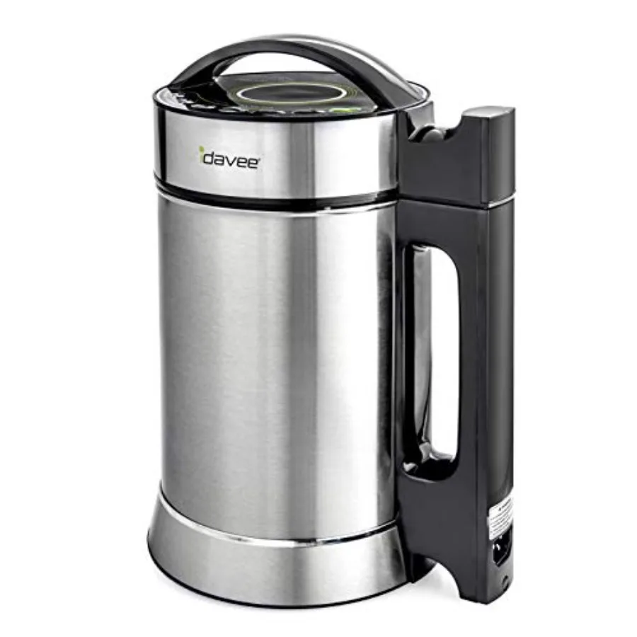 Automatic hot soy milk, almond, rice, quinoa milk maker for soup, porridge, cold juice; 2-layer stainless steel; silver; fast h