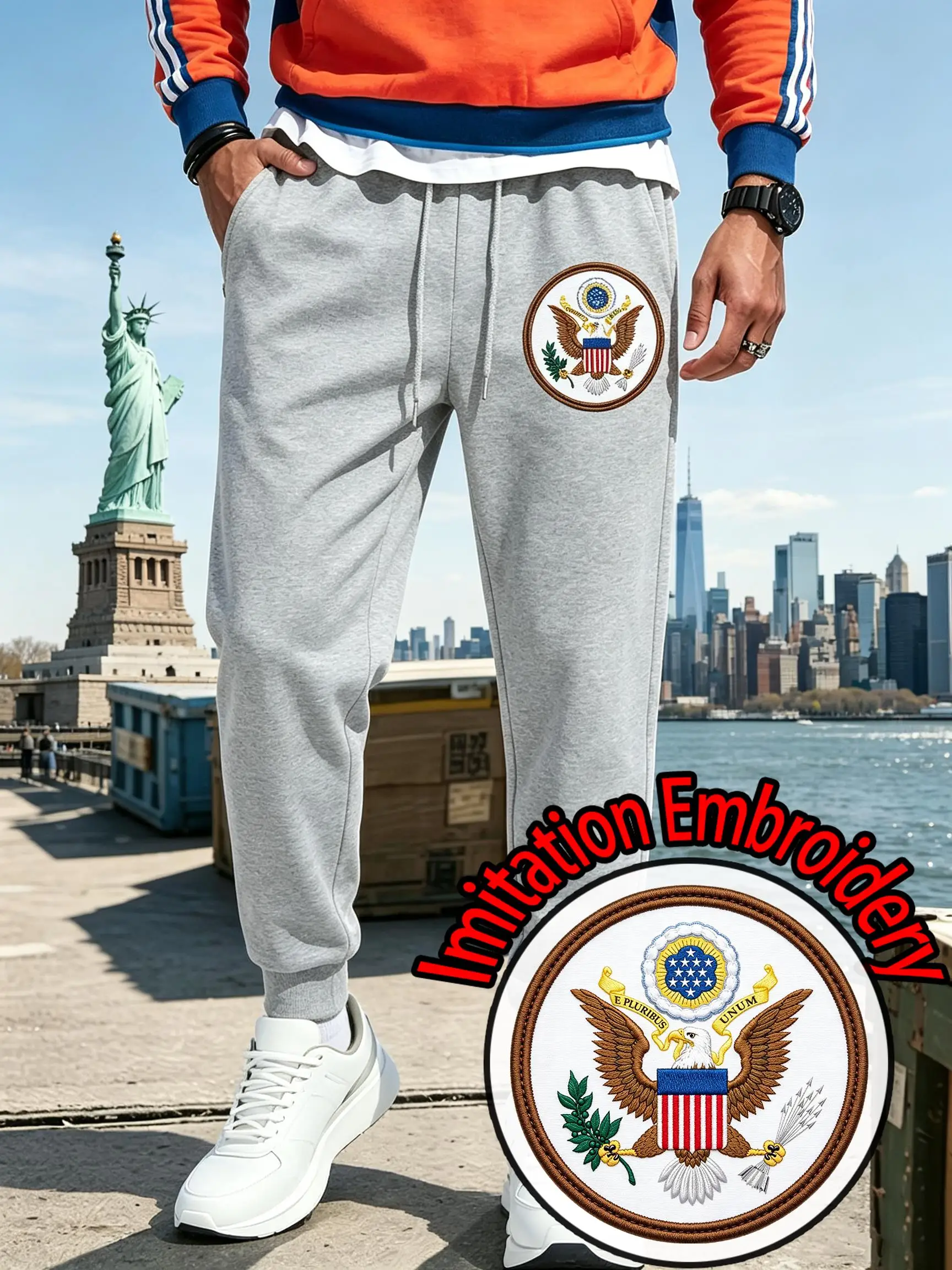 America Imitation Embroidery Print Men Pants Comfortable Pocket Sweatpants Fleece Korean Sportpant Autumn Casual Jogging Pant