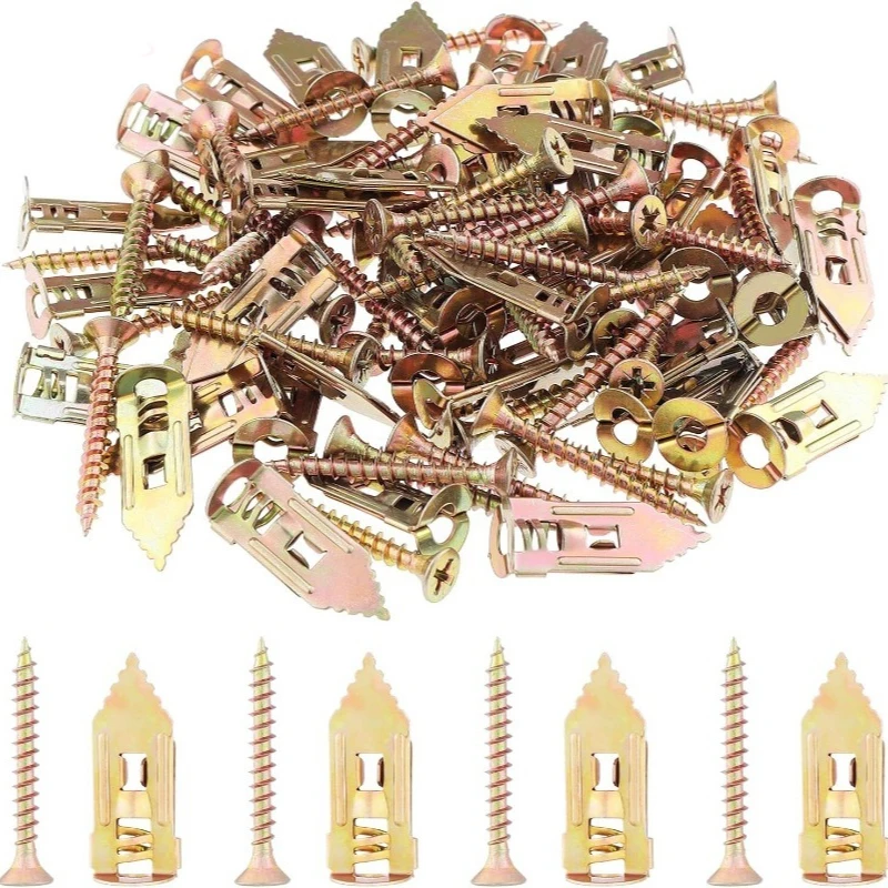 100Pcs M12×30 Drywall Toggle Anchors, Zinc Plated Carbon Steel Plasterboard Expansion Screws for Hollow Wall Furniture Fixing