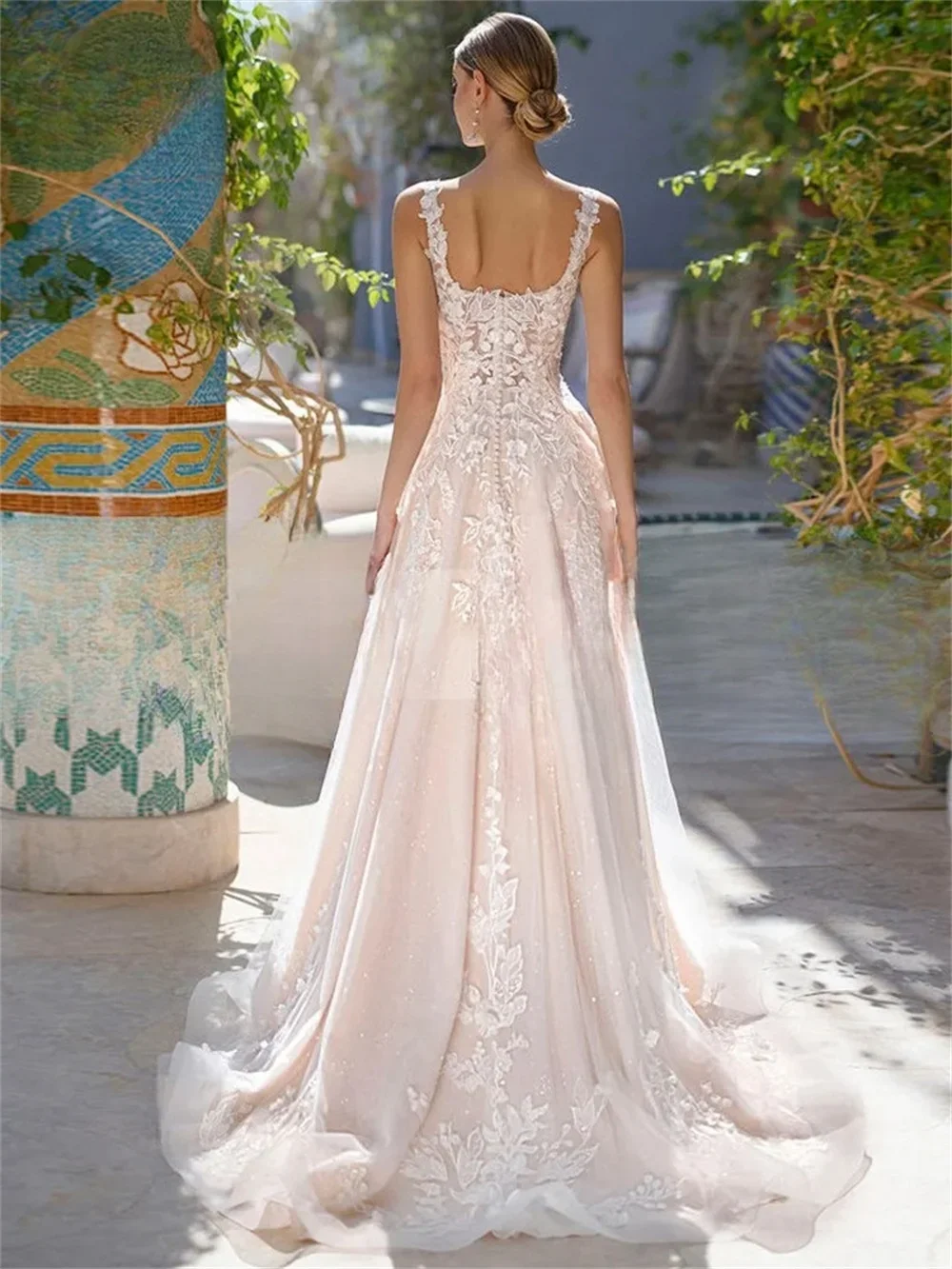 Flavinke مخصص السباغيتي الأشرطة فساتين الزفاف زين زي العرائس البوهيمي بلا أكمام فساتين الزفاف Vestidos De novia