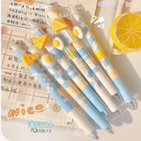 6Pcs Kawaii Ballpoint Pen Set Cartoon Cheese Press Ballpoint Pen for Students Cute 0.5mm Black Refill Office School Stationery