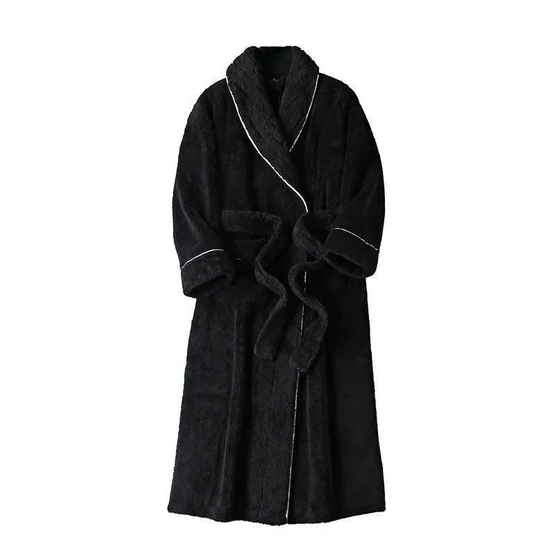

Black Intimate Lingerie Soft Cotton Fleece Kimono Robe Big Size Sleepwear Men Warm Loungewear Shower Bathrobe Gown Loungewear