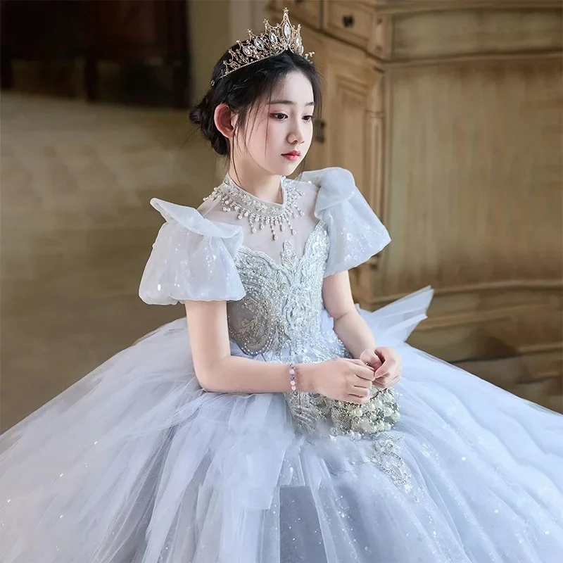 2025, Blumenmädchen-Hochzeit, Kinder, grau, formeller Abend, Prinzessinnenkleid, große Mädchen, Rezital-Partykleid, eleganter Geburtstag, Gastgeber, Klavier