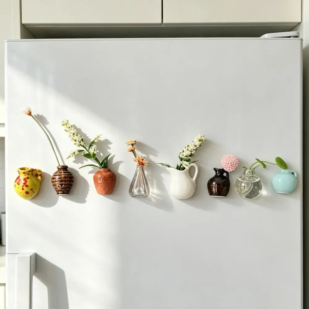 8/10pcs 3D Mini Glass Bottle Flower Vases Fridge Magnets Tiny Magnetic Funny Hydroponic Plant Vase for Refrigerator DIY Decor